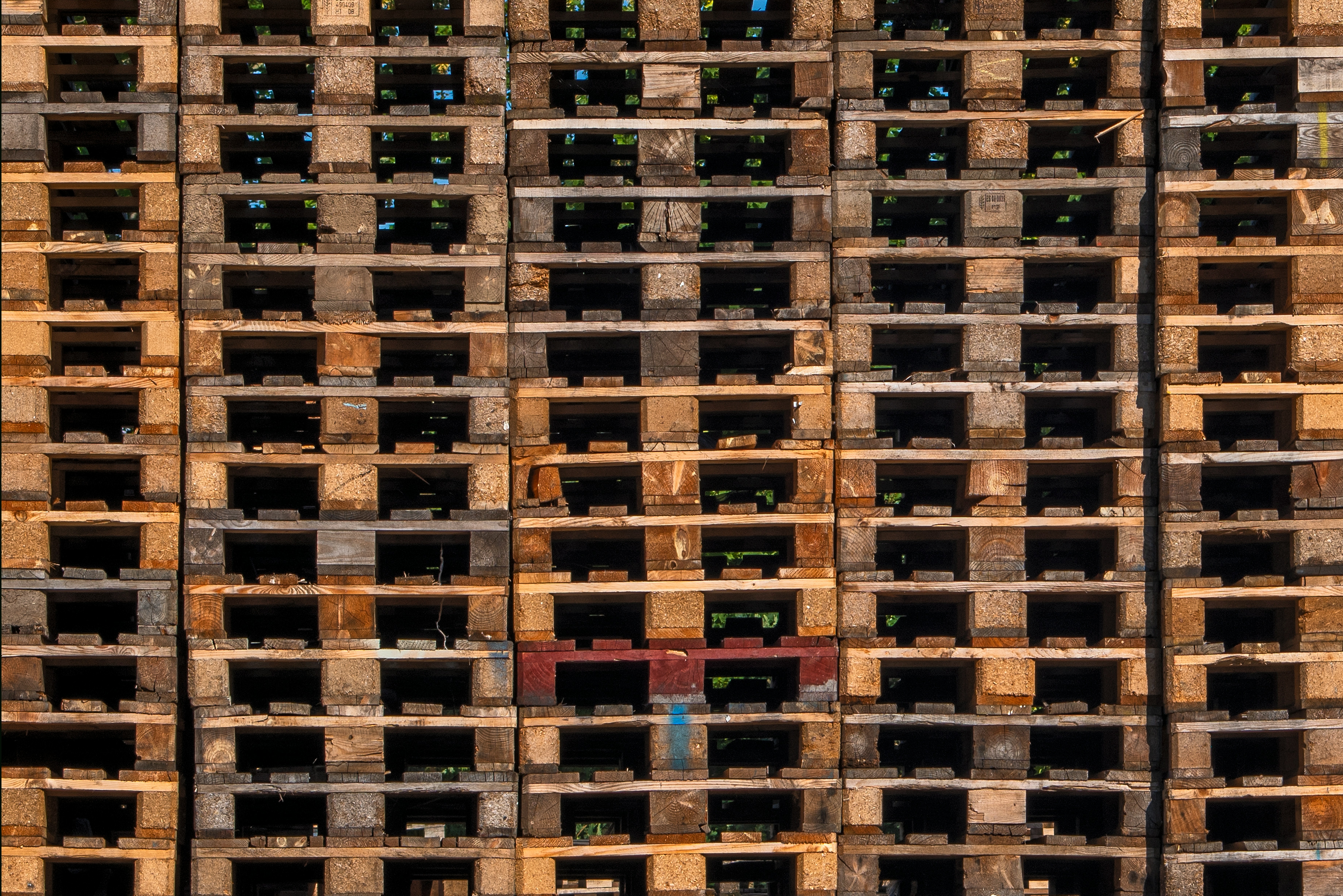 Stacked wooden pallets warehouse
